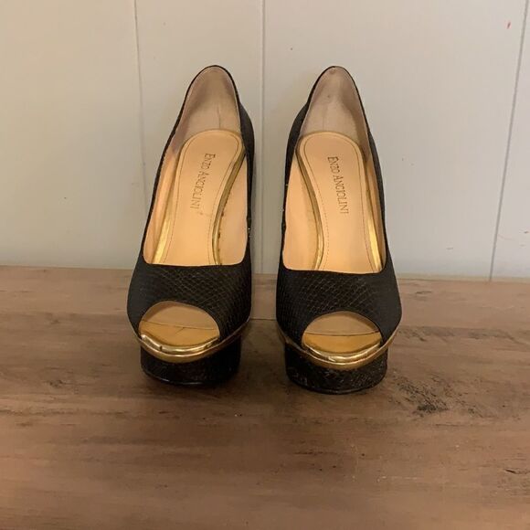 Enzo Angiolini Black & Gold Snakeskin Platform Heels Size 6.5 - Picture 2 of 4